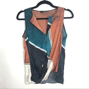 Elie Tahari Silk Twist Hem Sleeveless Blouse